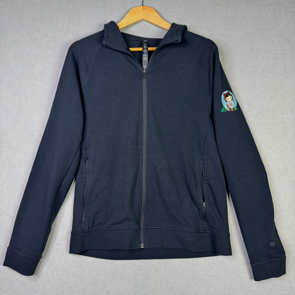 Lululemon Embroidered Full Zip Hoodie Astronaut Bear M Black